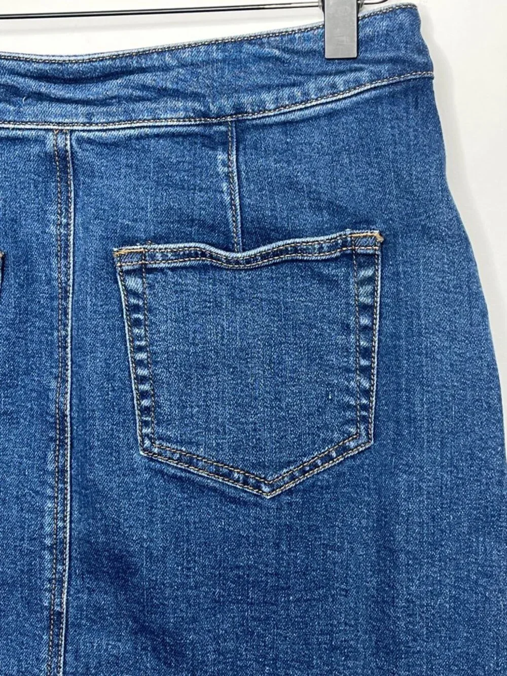 LOFT Denim Mini Skirt Womens 2 Blue Button Front Stretch Casual
